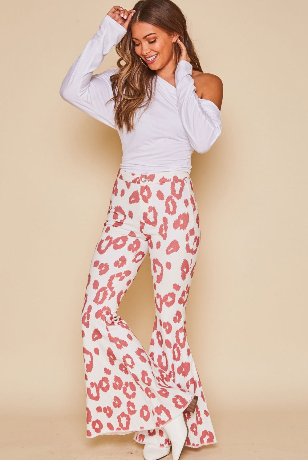 Peach Love Dee Bell Bottom Pants In Crimson Animal Print-Bottoms-Peach Love-Deja Nu Boutique, Women's Fashion Boutique in Lampasas, Texas