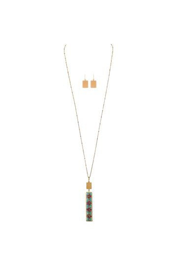 Rain Jewelry Collection Gold Aqua Bead Bar Pendant Necklace Set-Necklaces-Rain Jewelry Collection-Deja Nu Boutique, Women's Fashion Boutique in Lampasas, Texas