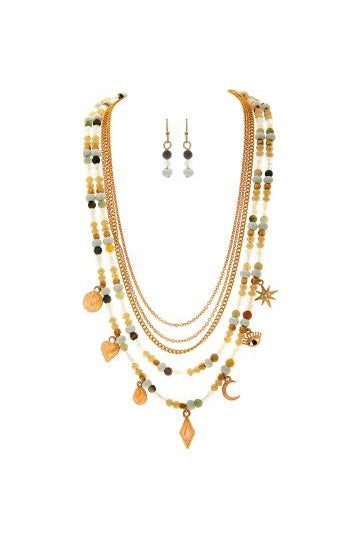 Rain Jewelry Collection Gold Charms White Bead Necklace Set-Necklaces-Rain Jewelry Collection-Deja Nu Boutique, Women's Fashion Boutique in Lampasas, Texas