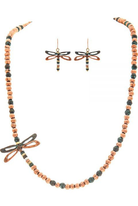 Rain Jewelry Collection Patina Copper Bead Dragonfly Necklace Set-Necklaces-Rain Jewelry Collection-Deja Nu Boutique, Women's Fashion Boutique in Lampasas, Texas