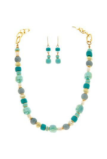 Rain Jewelry Collection Pearl Aqua Glass Bead Necklace Set-Necklaces-Rain Jewelry Collection-Deja Nu Boutique, Women's Fashion Boutique in Lampasas, Texas
