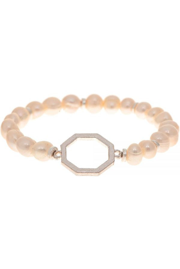 Rain Jewelry Collection Silver Octagon Pearl Bead Bracelet-Bracelets-Rain Jewelry Collection-Deja Nu Boutique, Women's Fashion Boutique in Lampasas, Texas