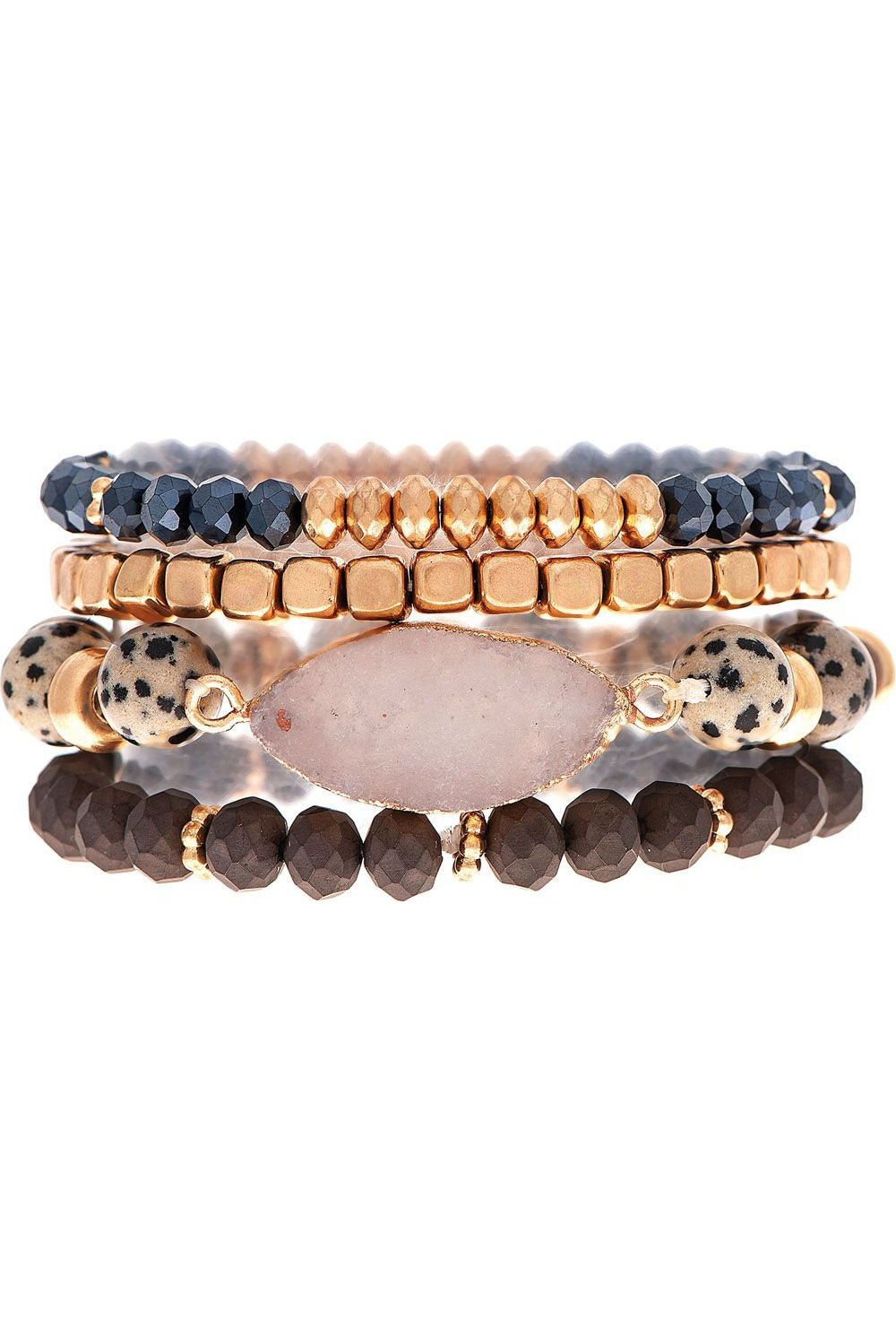 Rain Jewelry Gold Black Glass Druzy Stone Bracelet Set-Bracelets-Rain Jewelry Collection-Deja Nu Boutique, Women's Fashion Boutique in Lampasas, Texas