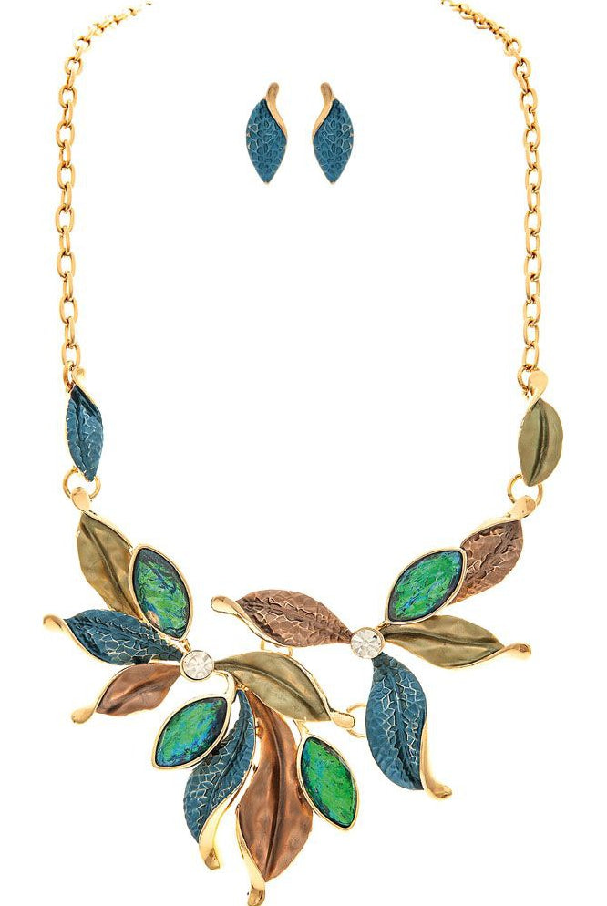 Rain Jewelry Gold Brown Painted Leaves Necklace Set-Necklaces-Rain Jewelry Collection-Deja Nu Boutique, Women's Fashion Boutique in Lampasas, Texas
