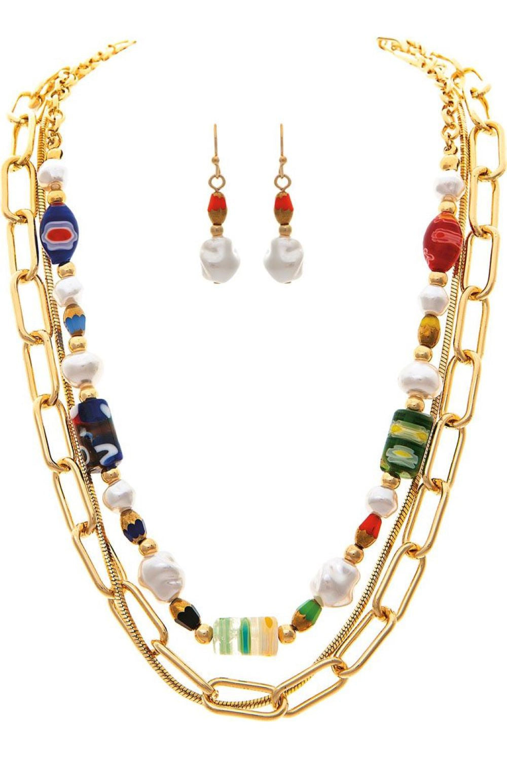 Rain Jewelry Gold Layer Millefiori Glass Bead Necklace-Jewelry Sets-Rain Jewelry Collection-Deja Nu Boutique, Women's Fashion Boutique in Lampasas, Texas