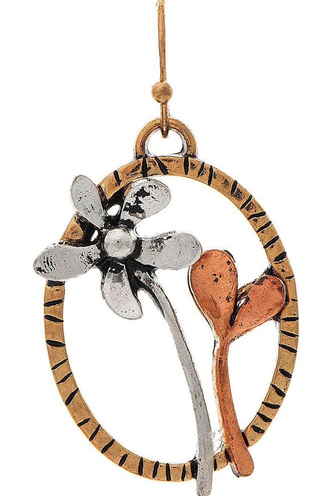 Rain Jewelry Multi Metal Oval Framed Flowers Earring-Earrings-Rain Jewelry Collection-Deja Nu Boutique, Women's Fashion Boutique in Lampasas, Texas
