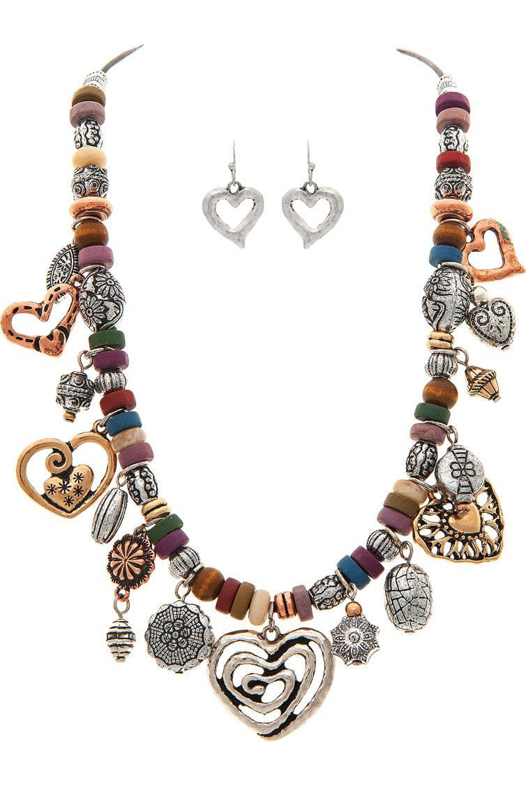 Rain Jewelry Multicolor Hearts and Charms Bead Necklace-Jewelry Sets-Rain Jewelry Collection-Deja Nu Boutique, Women's Fashion Boutique in Lampasas, Texas