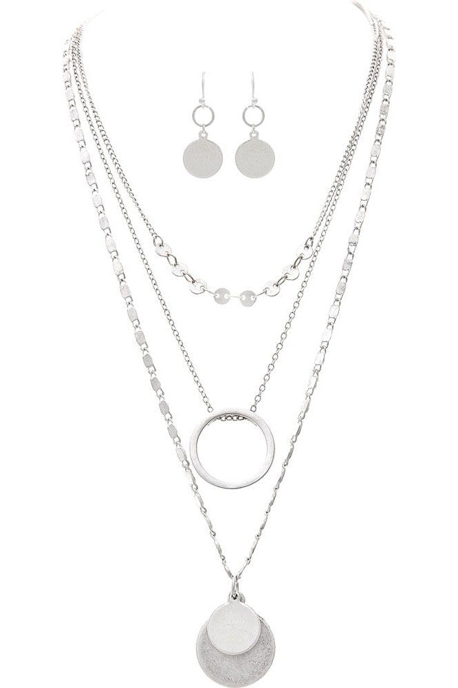 Rain Jewelry Silver Circles And Discs Three Piece Necklace Set-Necklaces-Rain Jewelry Collection-Deja Nu Boutique, Women's Fashion Boutique in Lampasas, Texas