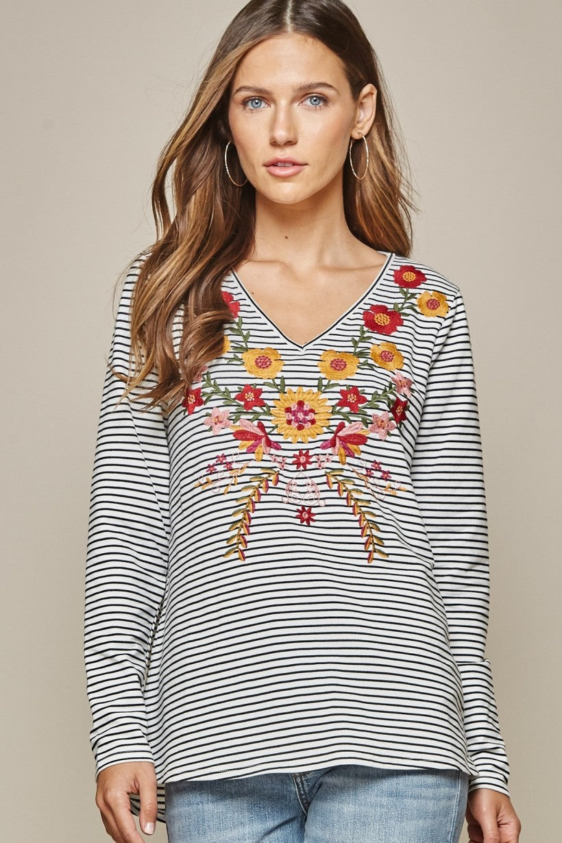 Savanna Jane Embroidery Long Sleeve Top-Tunics-Savanna Jane-Deja Nu Boutique, Women's Fashion Boutique in Lampasas, Texas