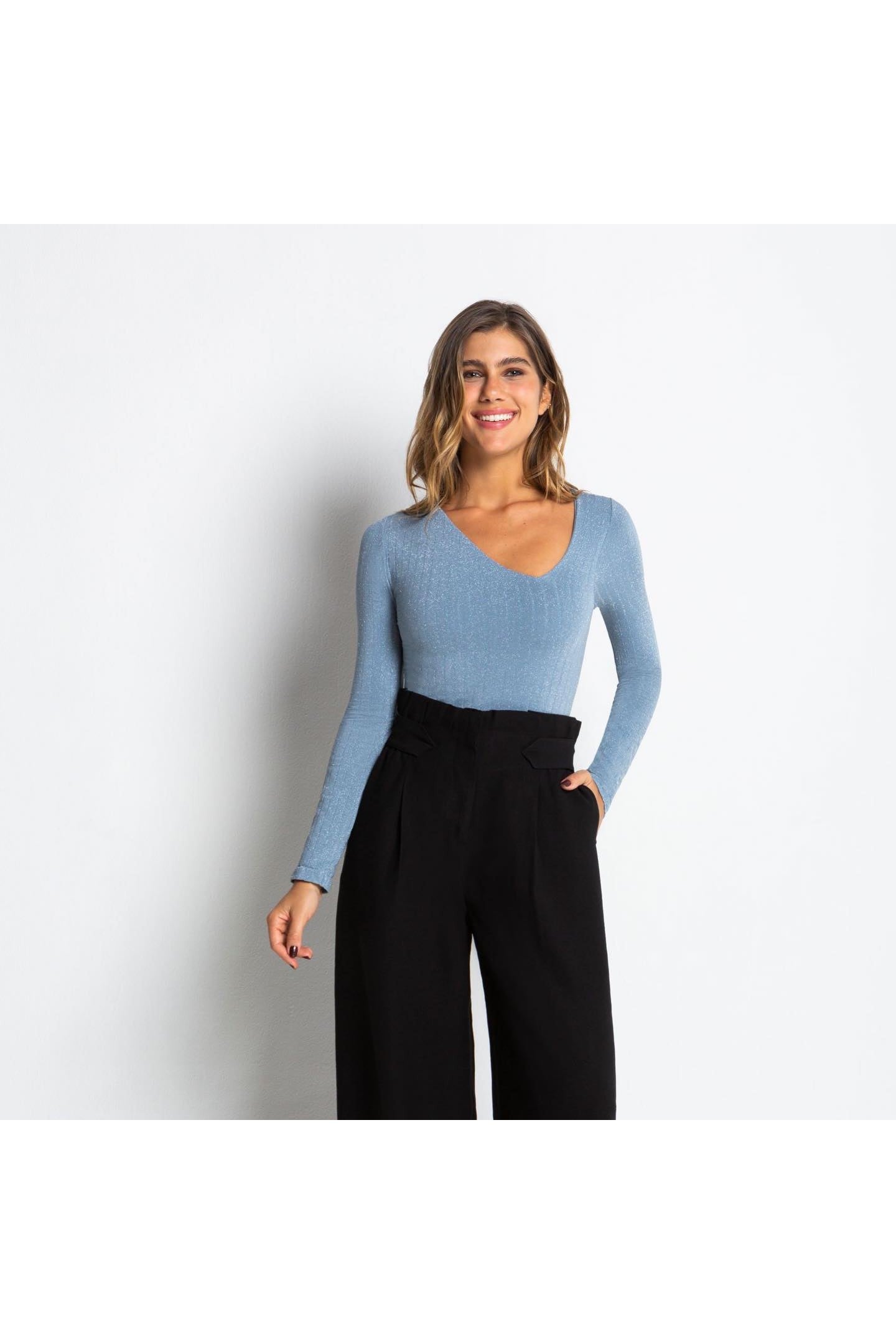 Scala Seamless Ribbed Geometric Long Sleeve With Built In Bra In Slate Sparkle-Long Sleeves-Scala Seamless-Deja Nu Boutique, Women's Fashion Boutique in Lampasas, Texas