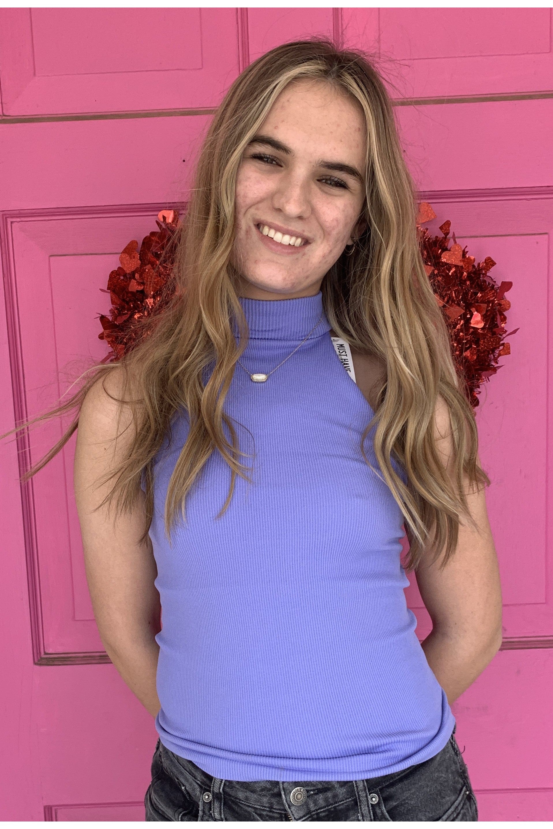 Scala Seamless Ribbed Sleeveless Turtleneck With Built In Bra In Sky Violet-Camis/Tanks-Scala Seamless-Deja Nu Boutique, Women's Fashion Boutique in Lampasas, Texas