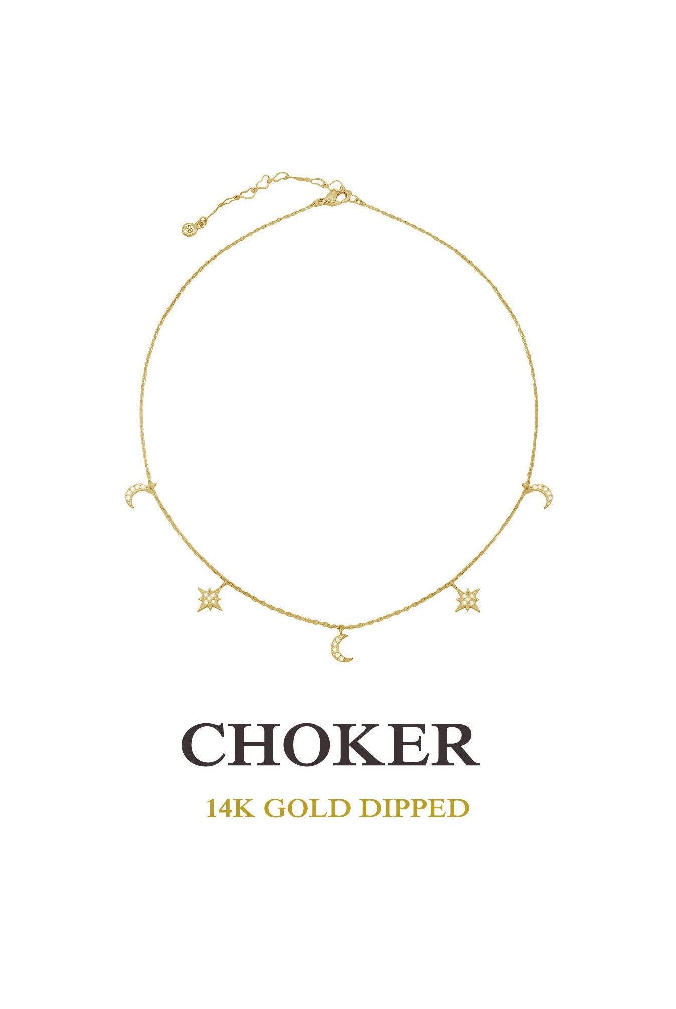 Secret Box 14K Gold Dipped Crescent Moon With Cubic Zirconia Choker Necklace-Necklaces-Secret Box-Deja Nu Boutique, Women's Fashion Boutique in Lampasas, Texas