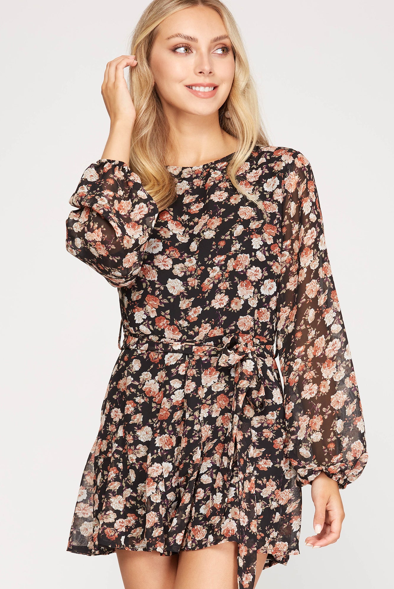 She And Sky Long Sleeve Floral Print Romper-Rompers & Jumpsuits-She And Sky-Deja Nu Boutique, Women's Fashion Boutique in Lampasas, Texas