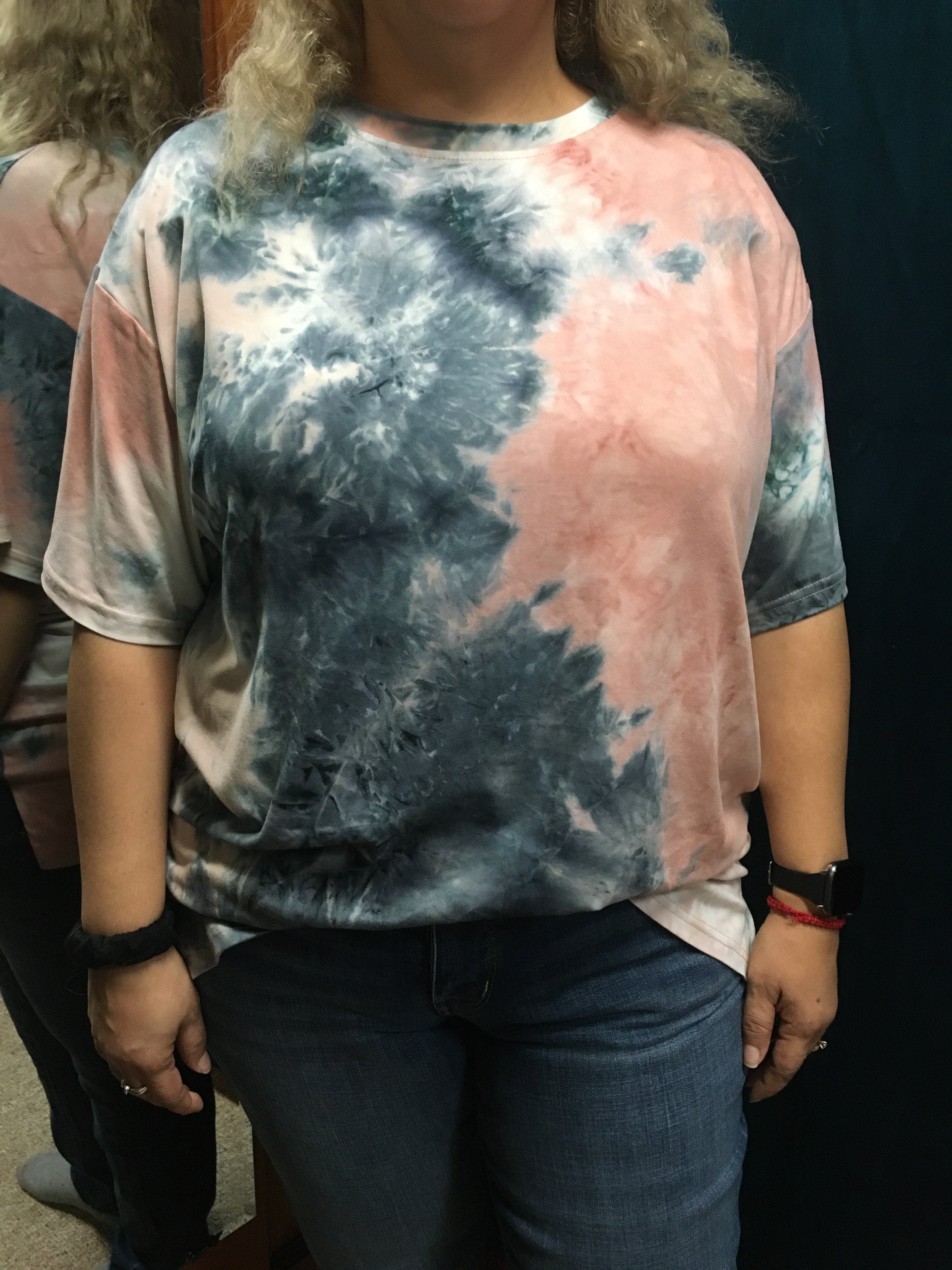 She And Sky Tie Dye Rose And Navy Boxy Plus T-Shirt-Curvy/Plus Tops-She And Sky-Deja Nu Boutique, Women's Fashion Boutique in Lampasas, Texas