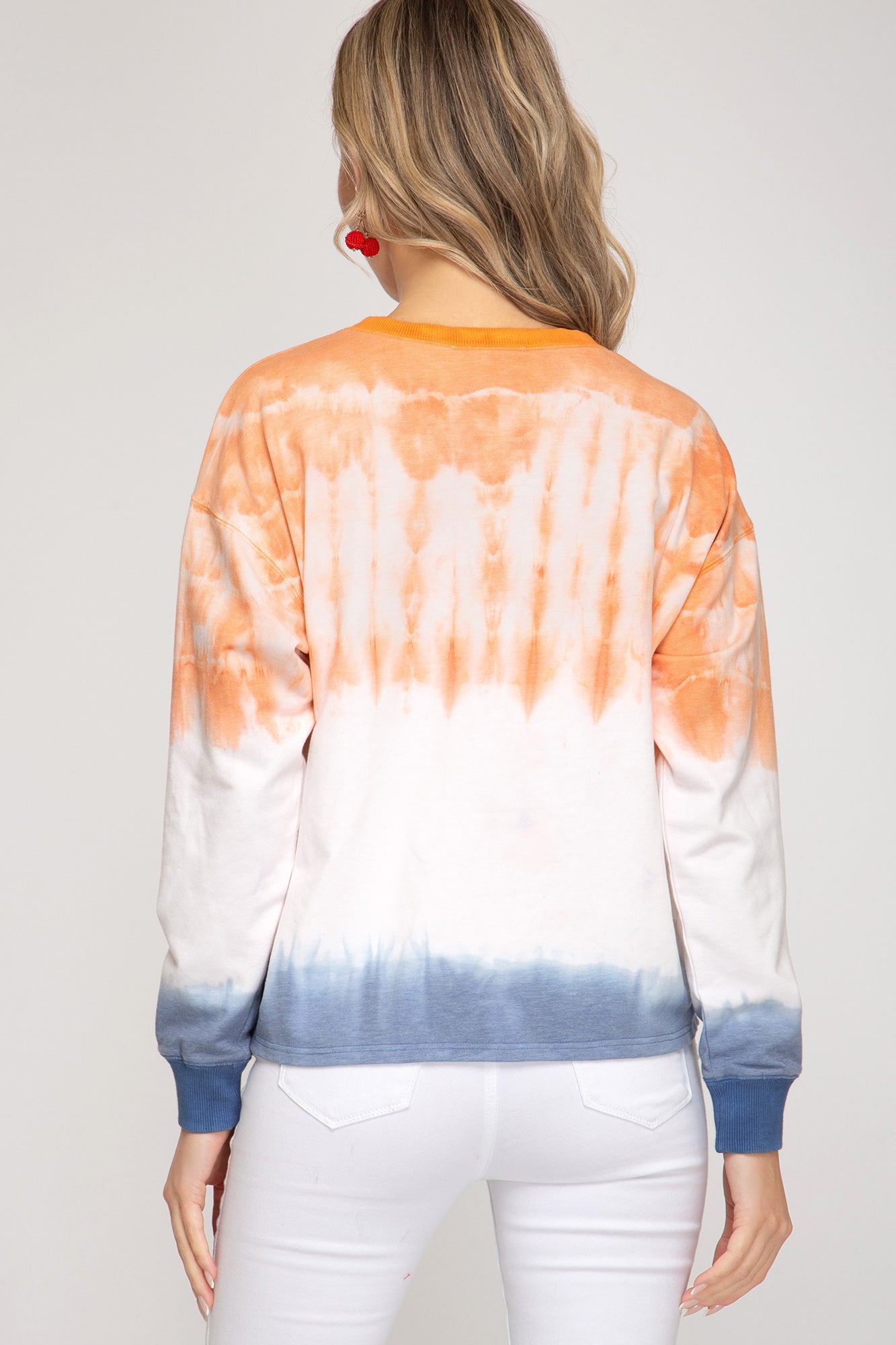 She And Sky Vibrant Orange, Blue And White Tie Dye Jogger Top-Sweaters-She And Sky-Deja Nu Boutique, Women's Fashion Boutique in Lampasas, Texas