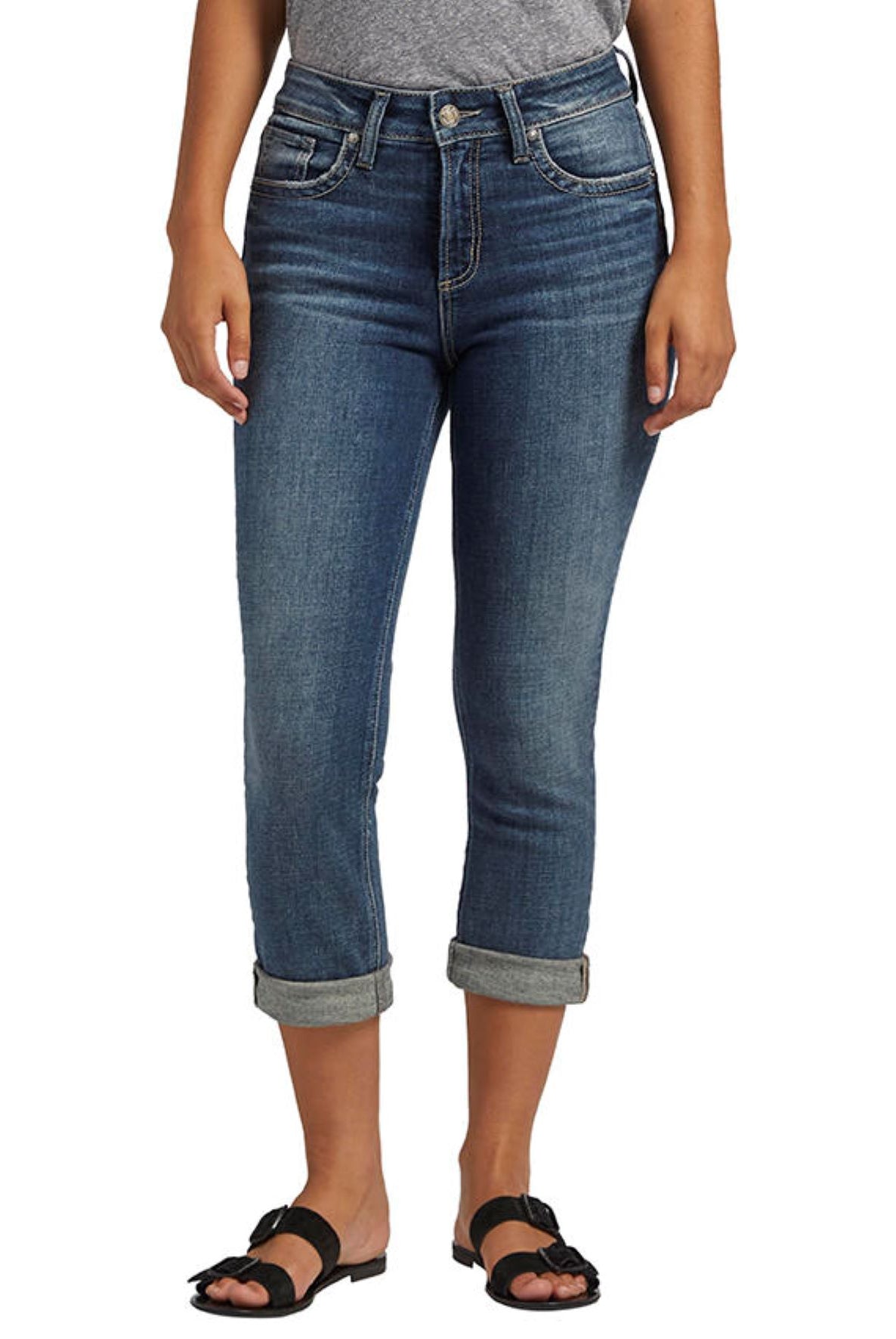 Silver Jeans Avery High Rise Capri Plus Size In Indigo-Curvy/Plus Jeans-Silver Jeans-Deja Nu Boutique, Women's Fashion Boutique in Lampasas, Texas