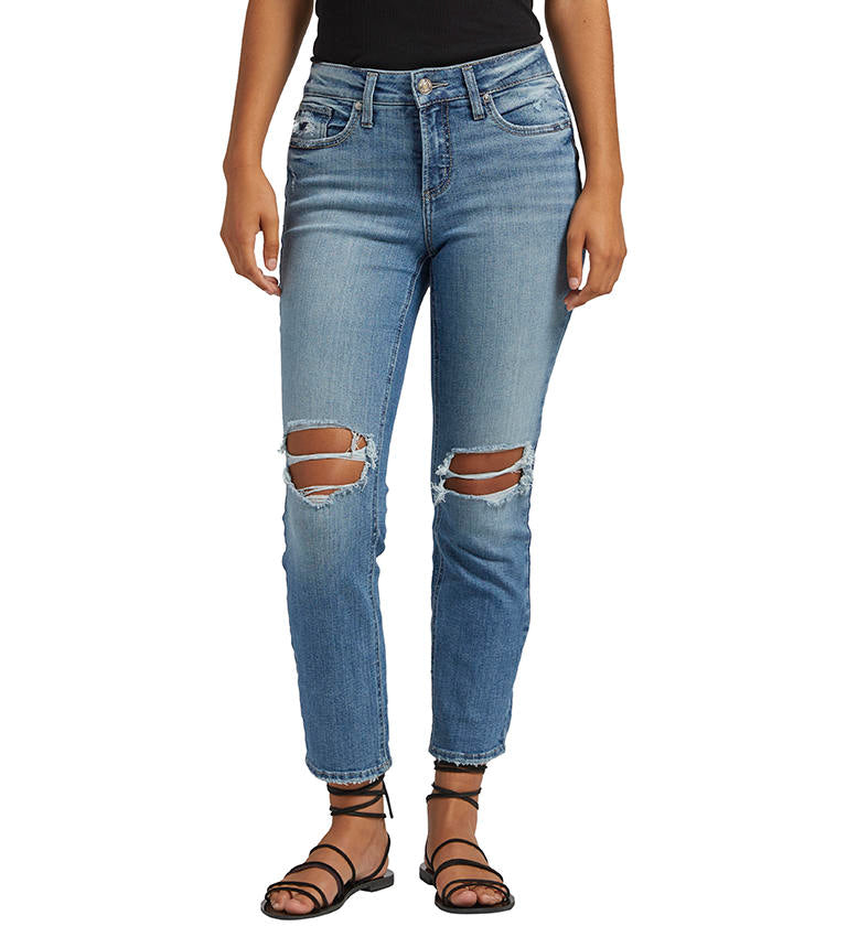 Silver Jeans Suki Curvy Fit Mid Rise Straight Crop In Indigo 27 Inch-Jeans-Silver Jeans-Deja Nu Boutique, Women's Fashion Boutique in Lampasas, Texas