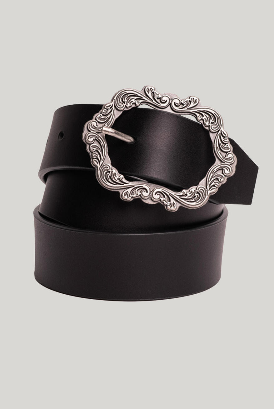Silver Women’s Genuine Leather Belt With Picture Frame Buckle In Black-Belts-Silver Jeans-Deja Nu Boutique, Women's Fashion Boutique in Lampasas, Texas