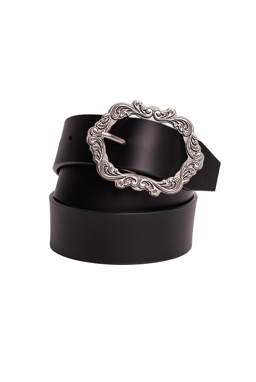 Silver Women’s Genuine Leather Belt With Picture Frame Buckle In Black-Belts-Silver Jeans-Deja Nu Boutique, Women's Fashion Boutique in Lampasas, Texas