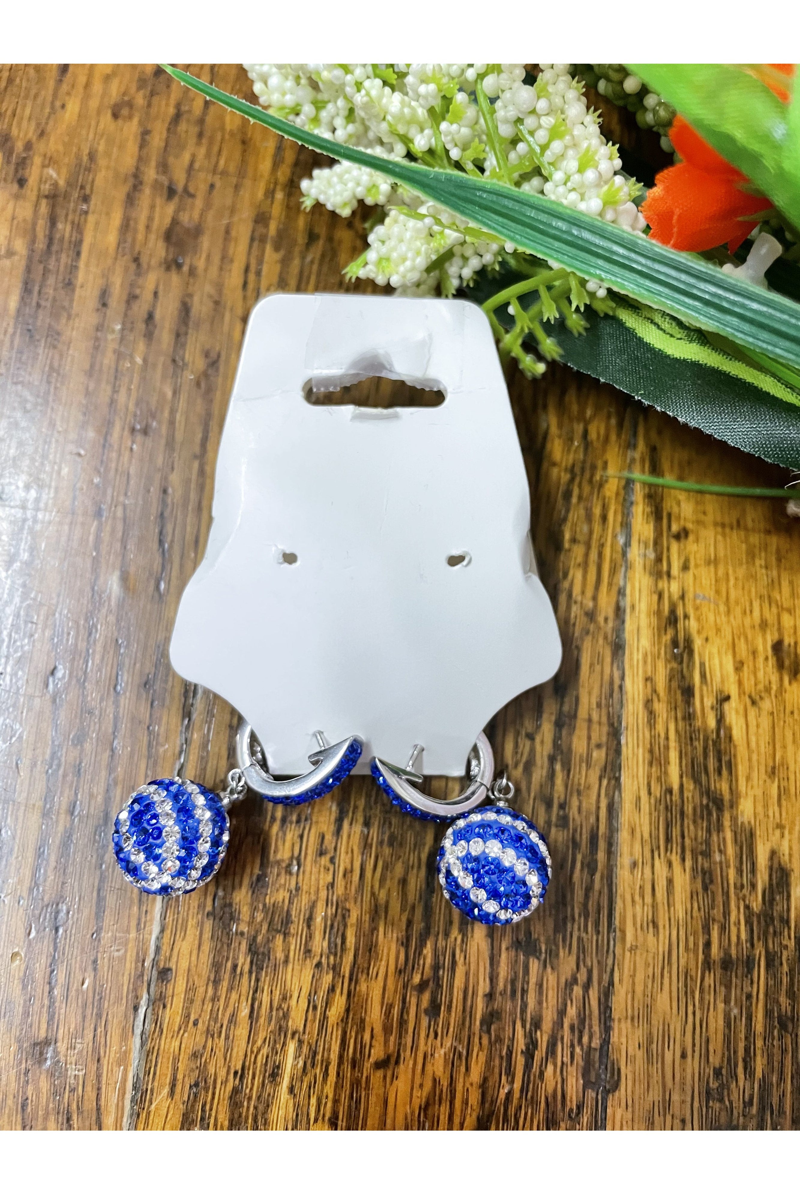 Swarovski Royal Blue And Crystal Basketball Or Football Earrings-Earrings-Deja Nu Tx-Deja Nu Boutique, Women's Fashion Boutique in Lampasas, Texas