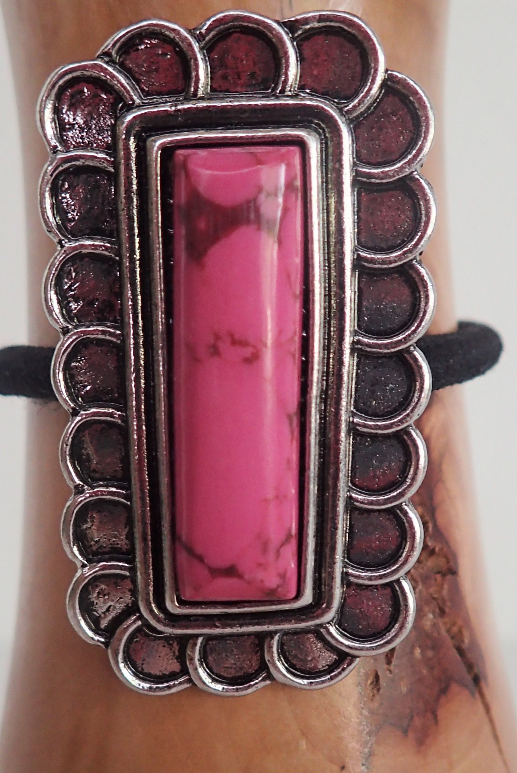 Tanie Rectangle Center Stone Encased In Silver Hair Tie -Three Colors-Hair Ties-Tanie-Deja Nu Boutique, Women's Fashion Boutique in Lampasas, Texas