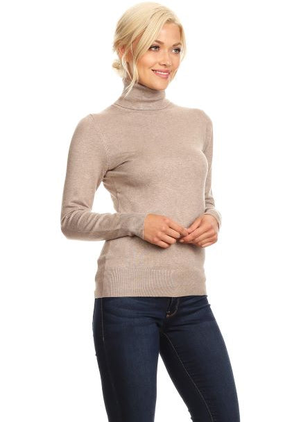 Top Fashion Khaki Ribbed Turtleneck-Tops-Top Fashion-Deja Nu Boutique, Women's Fashion Boutique in Lampasas, Texas