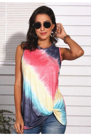Tracie’s Tie Dye Twist Sleeveless Tank-Tops-Tracie's-Deja Nu Boutique, Women's Fashion Boutique in Lampasas, Texas