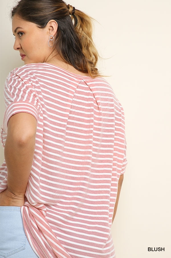 Umgee Blush Basic Stripe Top With Chest Pocket - Plus-Curvy/Plus Tops-Umgee-Deja Nu Boutique, Women's Fashion Boutique in Lampasas, Texas