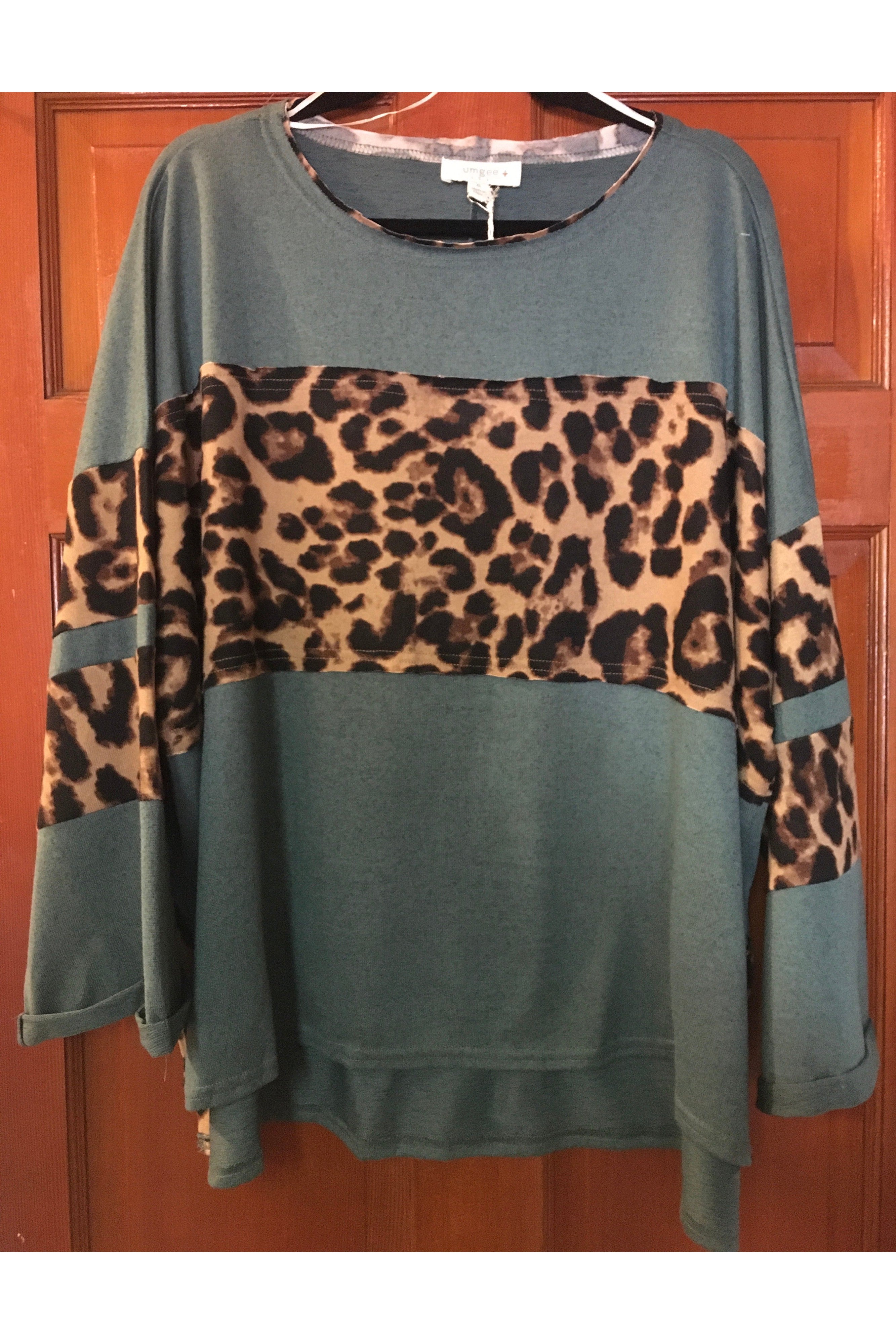 Umgee Dark Teal Leopard Print Plus Top-Curvy/Plus Tops-Umgee-Deja Nu Boutique, Women's Fashion Boutique in Lampasas, Texas