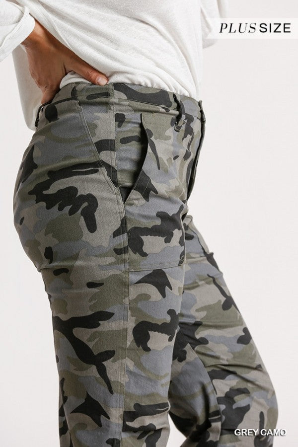 Umgee Grey Camouflage Straight Leg Plus Pant-Curvy/Plus Pants-Umgee-Deja Nu Boutique, Women's Fashion Boutique in Lampasas, Texas