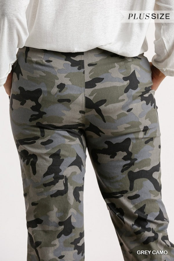 Umgee Grey Camouflage Straight Leg Plus Pant-Curvy/Plus Pants-Umgee-Deja Nu Boutique, Women's Fashion Boutique in Lampasas, Texas