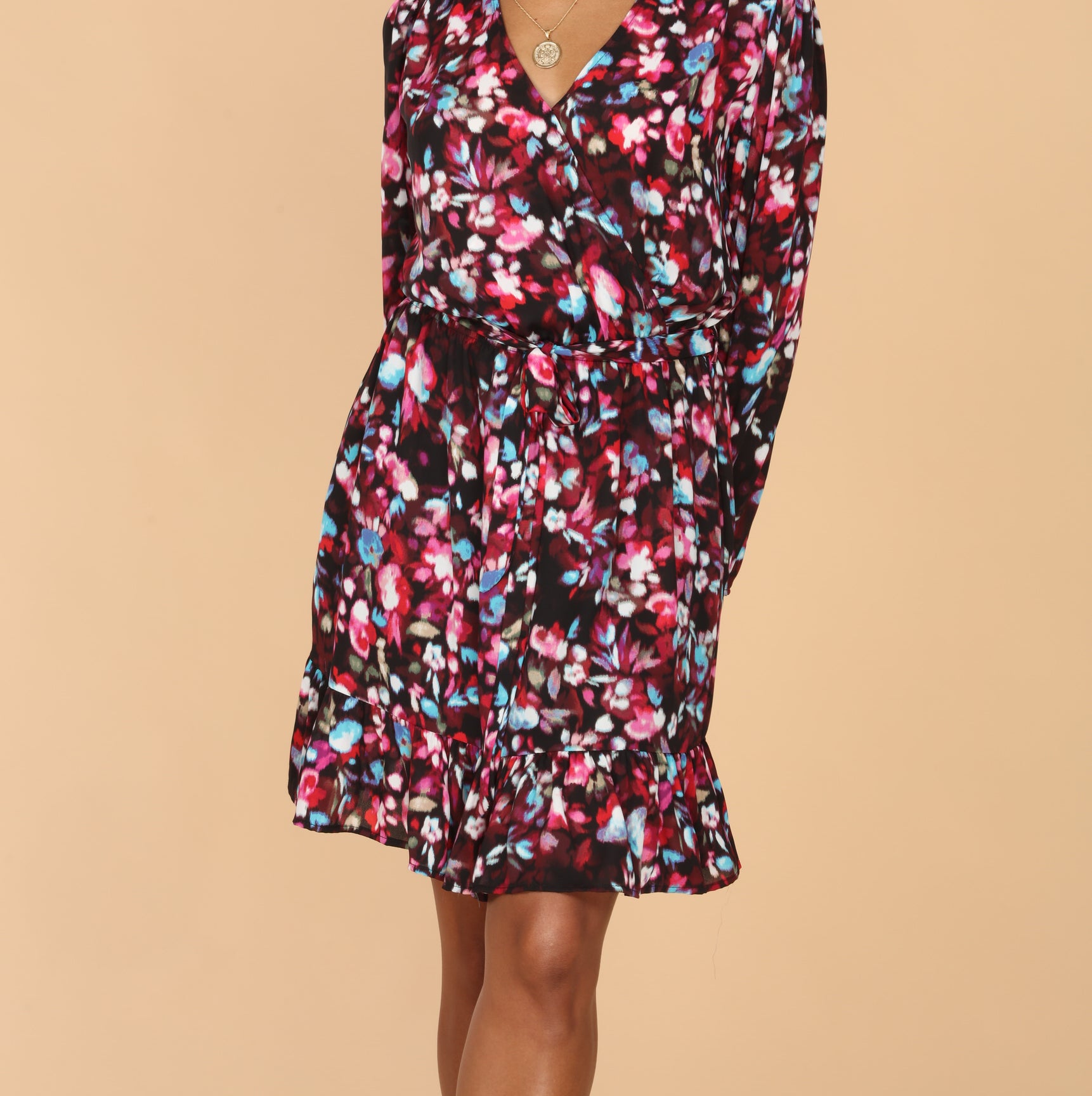 Veronica M Bali Long Sleeve Surplice Dress-Short Dresses-Veronica M-Deja Nu Boutique, Women's Fashion Boutique in Lampasas, Texas