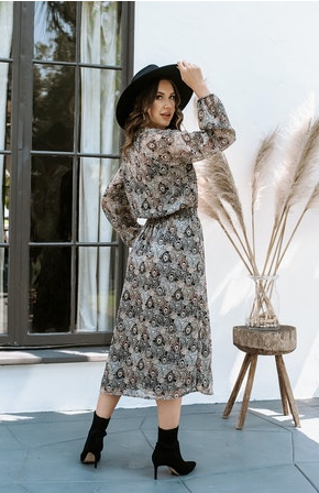 Veronica M Catia Peacock Feather Print Chiffon Smocked Midi Dress-Midi Dresses-Veronica M-Deja Nu Boutique, Women's Fashion Boutique in Lampasas, Texas