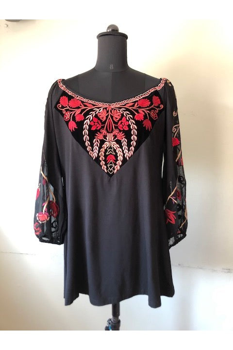 Vintage Collection Joyful Black Embroidered Tunic-Tunics-Vintage Collection-Deja Nu Boutique, Women's Fashion Boutique in Lampasas, Texas
