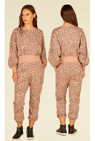 Vintage Havana Mocha Leopard Crew Neck Crop Top-Tops-Vintage Havana-Deja Nu Boutique, Women's Fashion Boutique in Lampasas, Texas