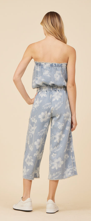 Vintage Havana Washed Tropical Denim Blue Tencel Jumper-Rompers & Jumpsuits-Vintage Havana-Deja Nu Boutique, Women's Fashion Boutique in Lampasas, Texas