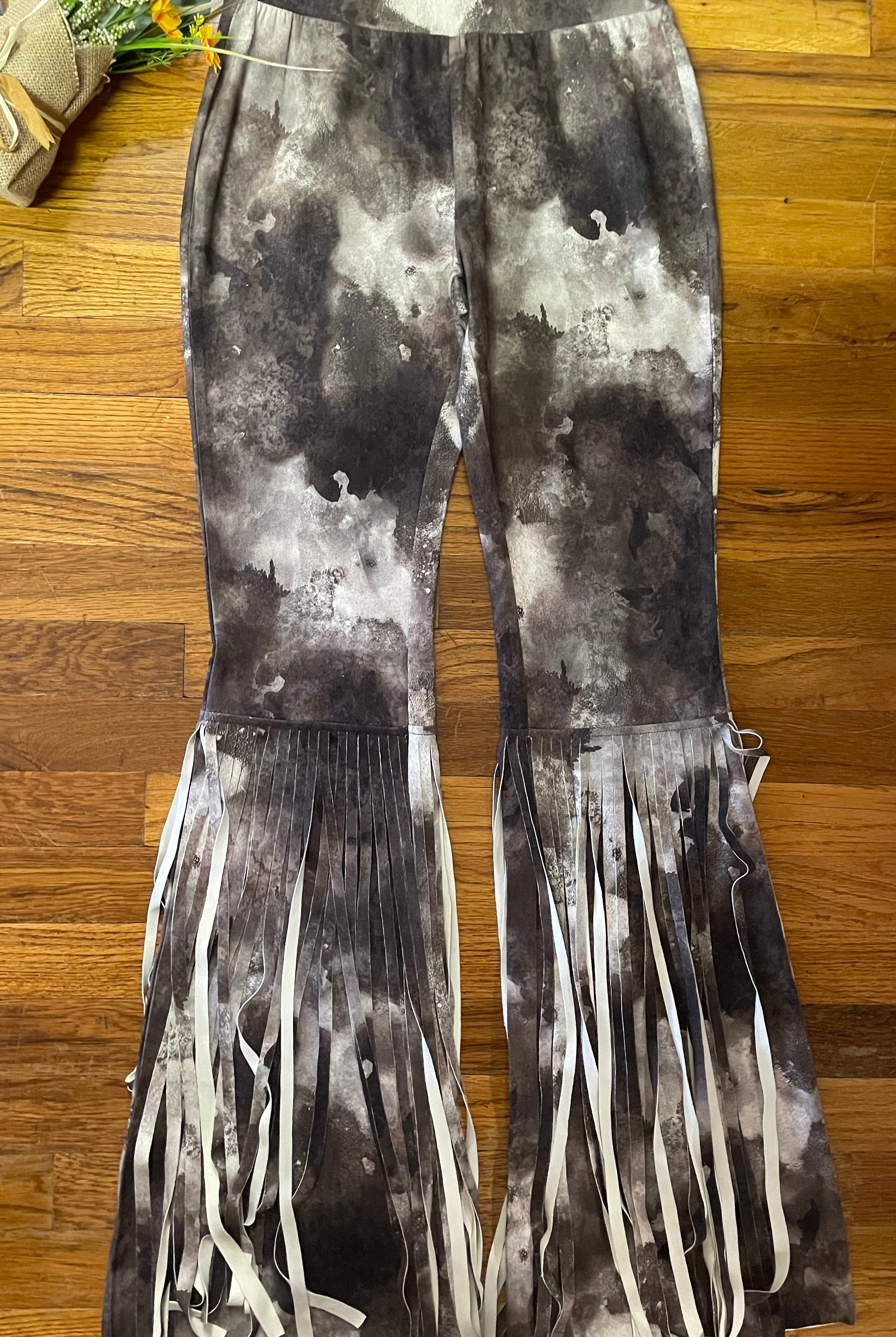 WAY Tie Dye Faux Suede Fringe Bell Bottoms-Bottoms-WAY-Deja Nu Boutique, Women's Fashion Boutique in Lampasas, Texas