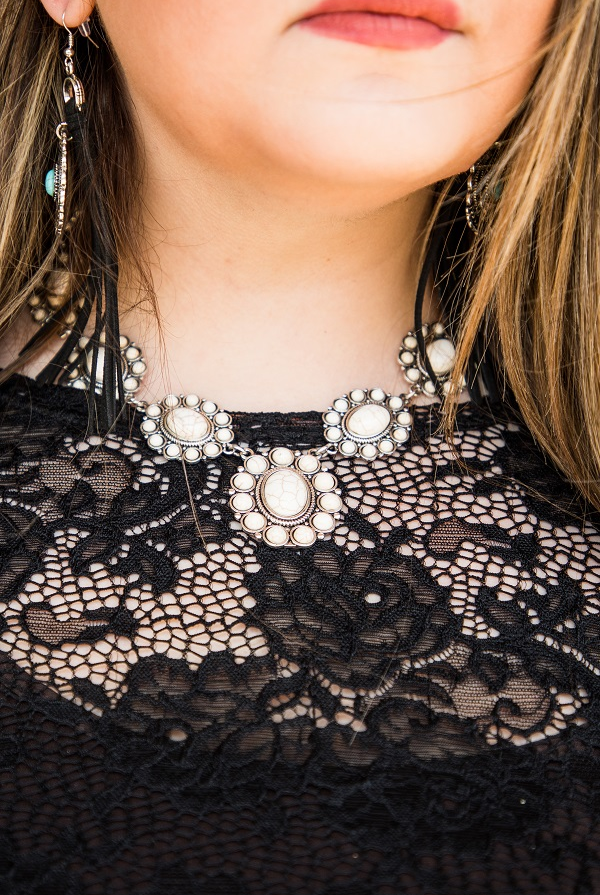 L And B White Concho Stone Dangle Earring-Earrings-L And B-Deja Nu Boutique, Women's Fashion Boutique in Lampasas, Texas