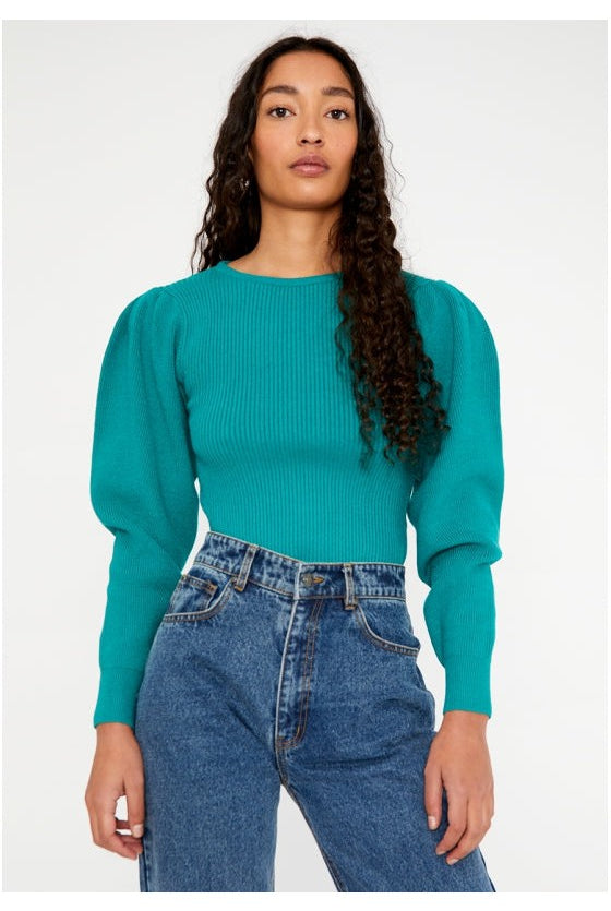 Wild Pony Green Round Neck Ribbed Sweater With Full Sleeve-Sweaters-Wild Pony-Deja Nu Boutique, Women's Fashion Boutique in Lampasas, Texas