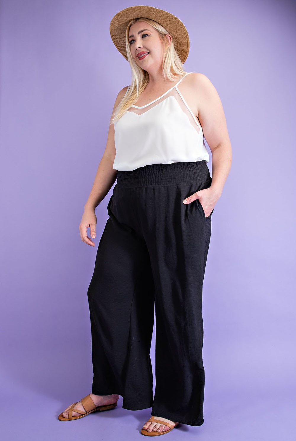 ee:some Black Wide Leg Pants With Smocked Waist Plus-Curvy/Plus Pants-ee:some-Deja Nu Boutique, Women's Fashion Boutique in Lampasas, Texas
