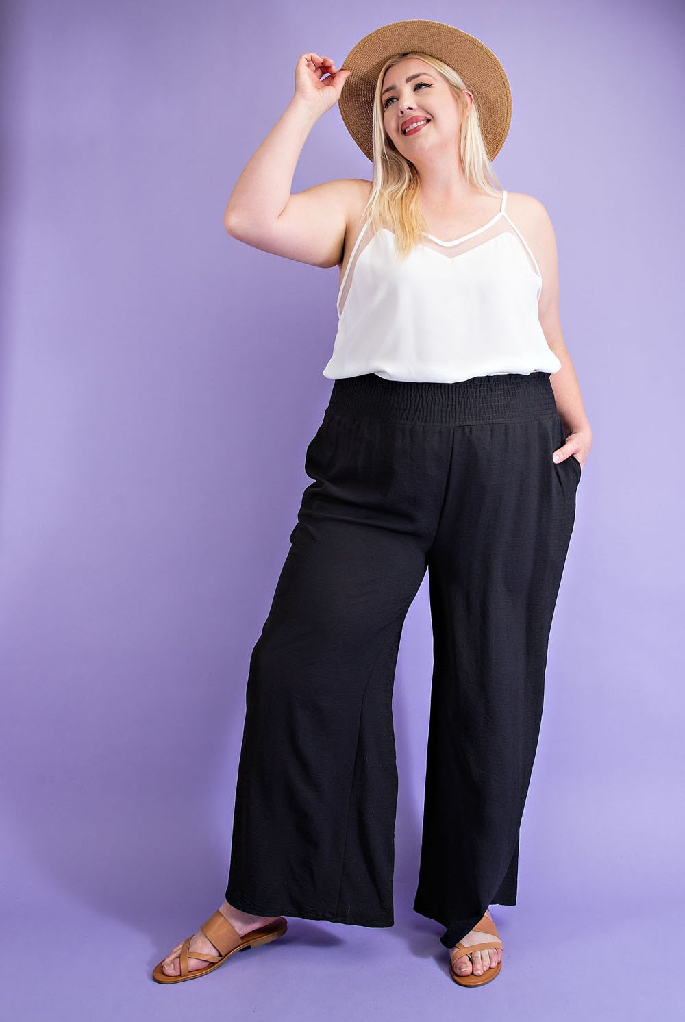 ee:some Black Wide Leg Pants With Smocked Waist Plus-Curvy/Plus Pants-ee:some-Deja Nu Boutique, Women's Fashion Boutique in Lampasas, Texas