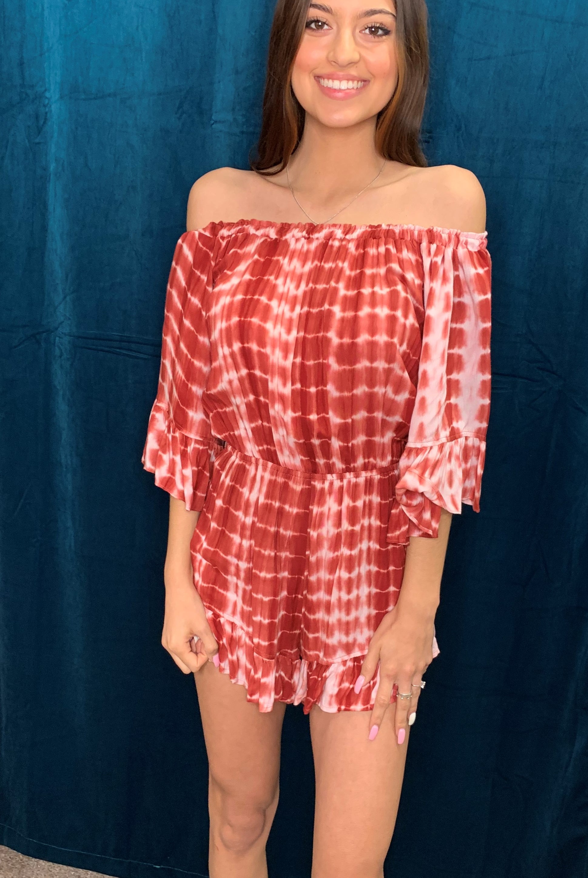 ee:some Terra Cotta Bell Sleeve Romper-Rompers & Jumpsuits-ee:some-Deja Nu Boutique, Women's Fashion Boutique in Lampasas, Texas