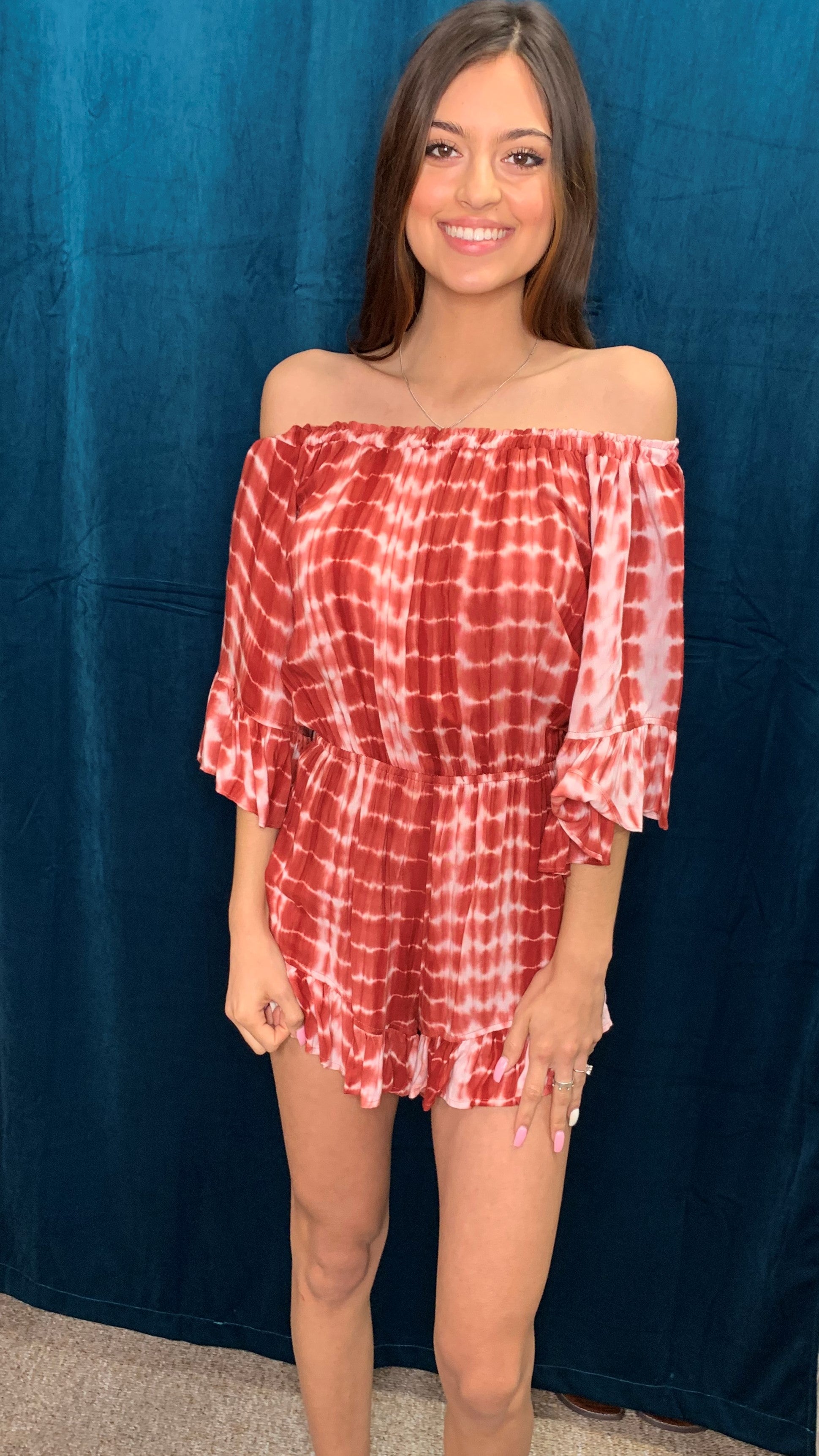 ee:some Terra Cotta Bell Sleeve Romper-Rompers & Jumpsuits-ee:some-Deja Nu Boutique, Women's Fashion Boutique in Lampasas, Texas