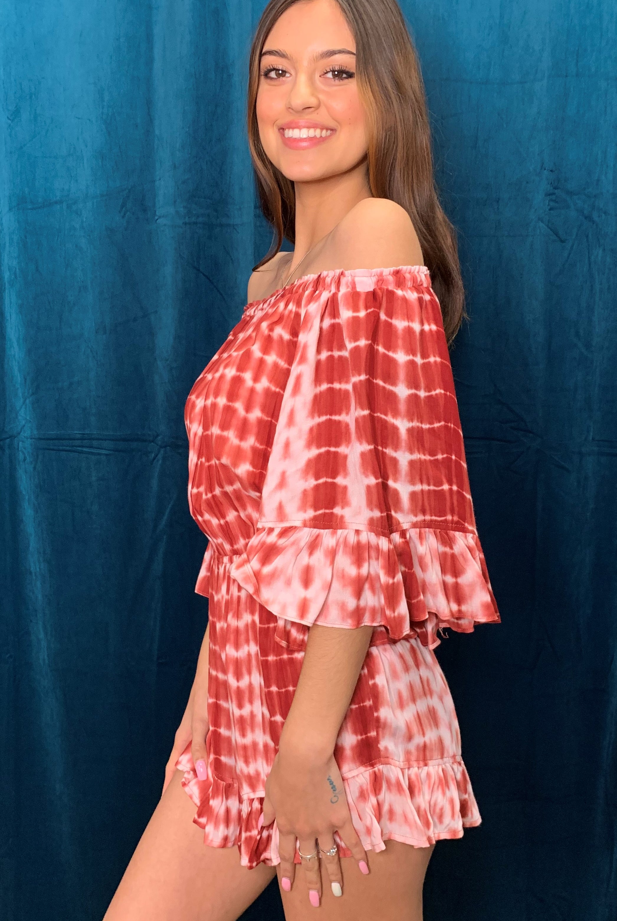 ee:some Terra Cotta Bell Sleeve Romper-Rompers & Jumpsuits-ee:some-Deja Nu Boutique, Women's Fashion Boutique in Lampasas, Texas