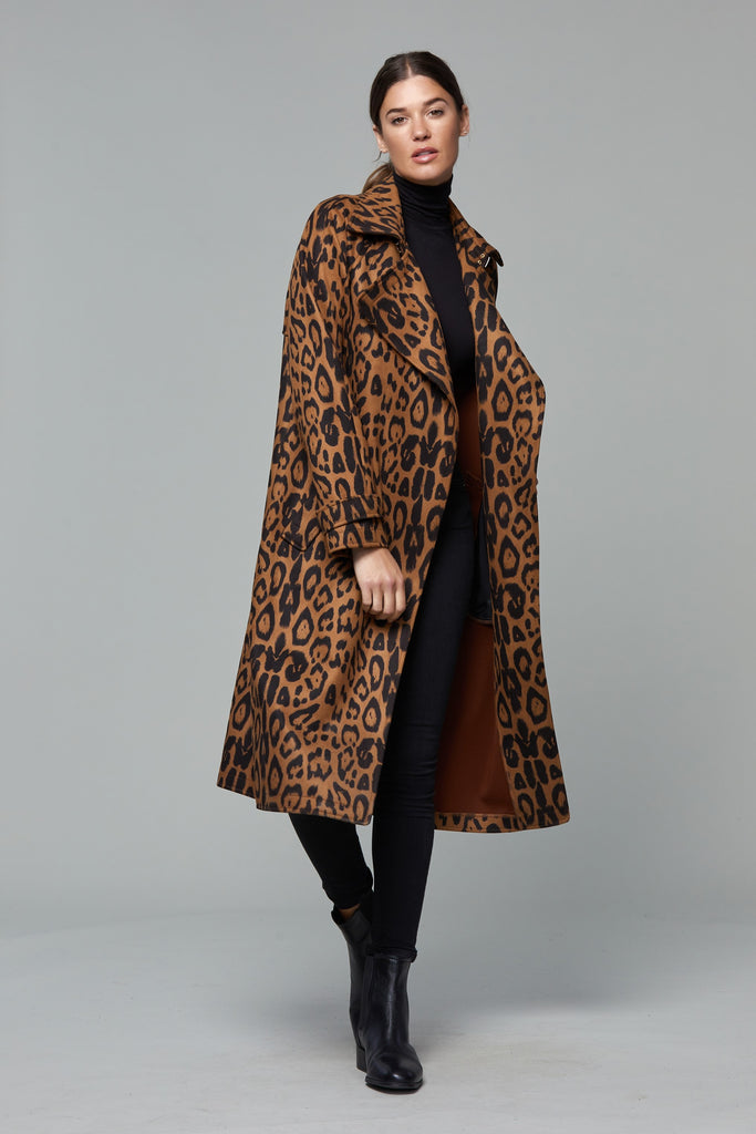 Suede Leopard Trench Coat