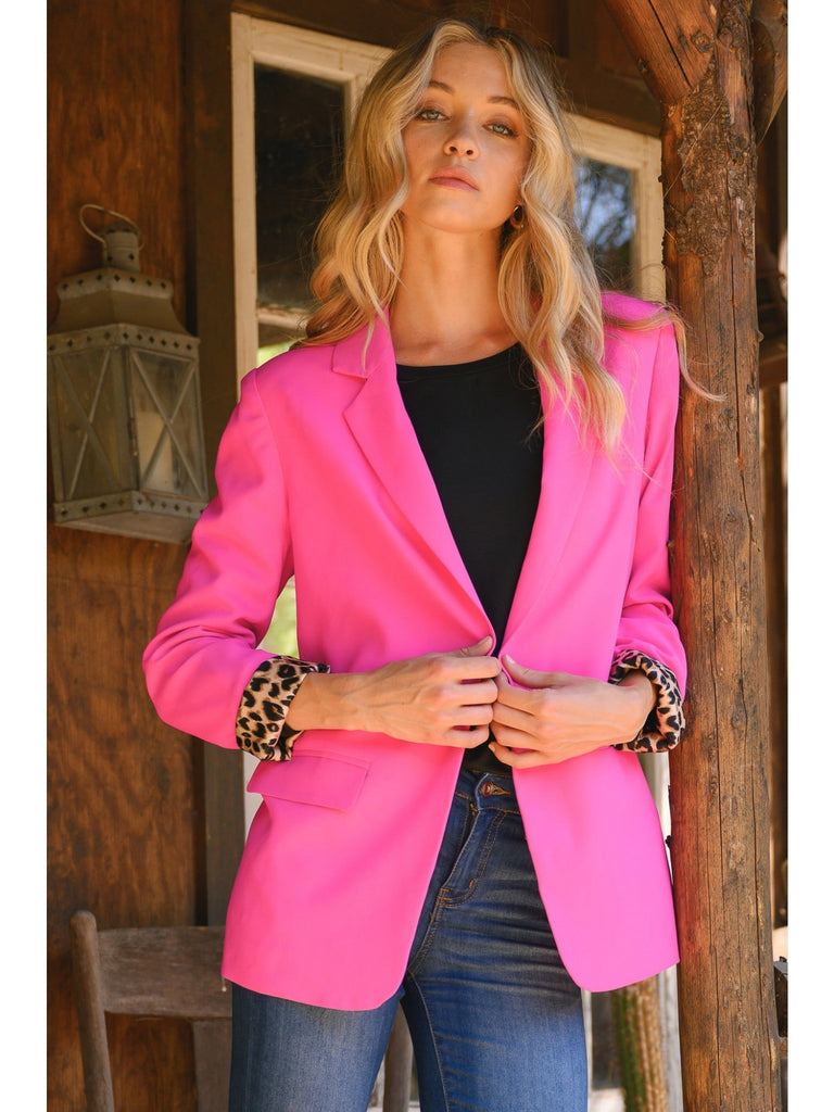 Hot Pink Blazer With Leopard Lining | Deja Nu Boutique