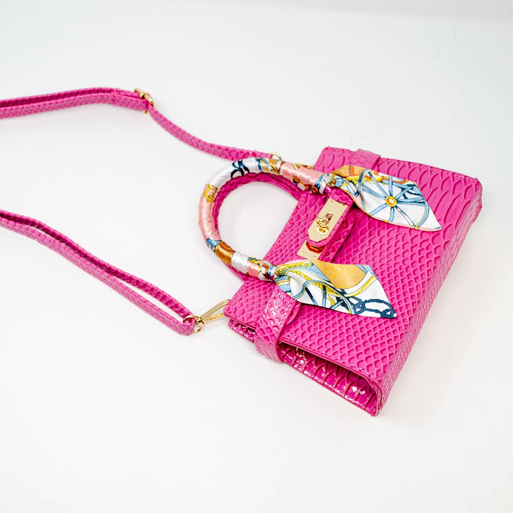 Tiny Treats and ZOMI GEMS Crocodile Scarf Handbag in Hot Pink-Kids Handbag-Tiny Treats and ZOMI GEMS-Deja Nu Boutique, Women's Fashion Boutique in Lampasas, Texas