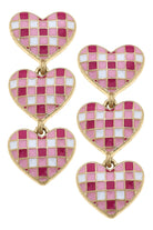 Canvas Style Livy Triple Drop Gingham Heart Earrings-Earrings-Canvas Style-Deja Nu Boutique, Women's Fashion Boutique in Lampasas, Texas