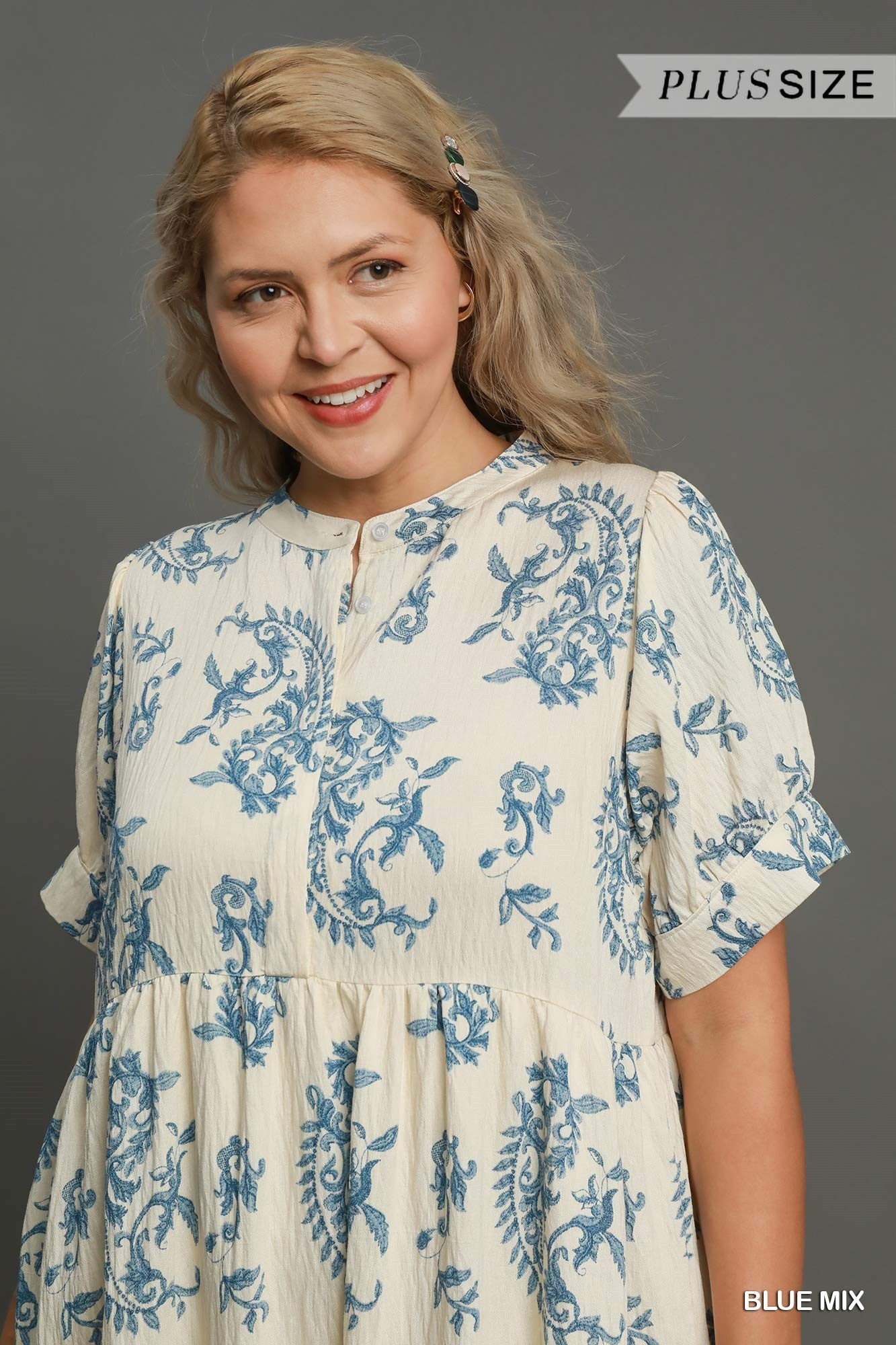 Umgee Tiered Textured Midi Dress Blue Mix Plus-Curvy/Plus Maxi Dresses-Umgee-Deja Nu Boutique, Women's Fashion Boutique in Lampasas, Texas