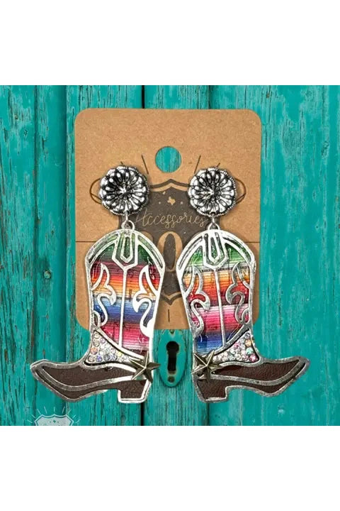 806 By Pink Panache Western Serape Cowboy Boot Earrings-Earrings-806 By Pink Panache-Deja Nu Boutique, Women's Fashion Boutique in Lampasas, Texas